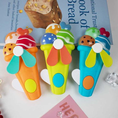 Hand Pressure Mini Fan for Kids, Cute Ice Cream Shape