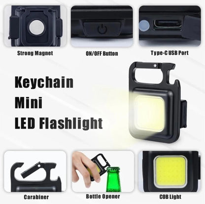 COB LED Rechargeable Keychain Flashlight 800 Lumens