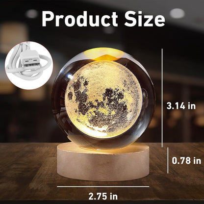 3D Crystal Ball Moon Lamp with Wooden LED Base